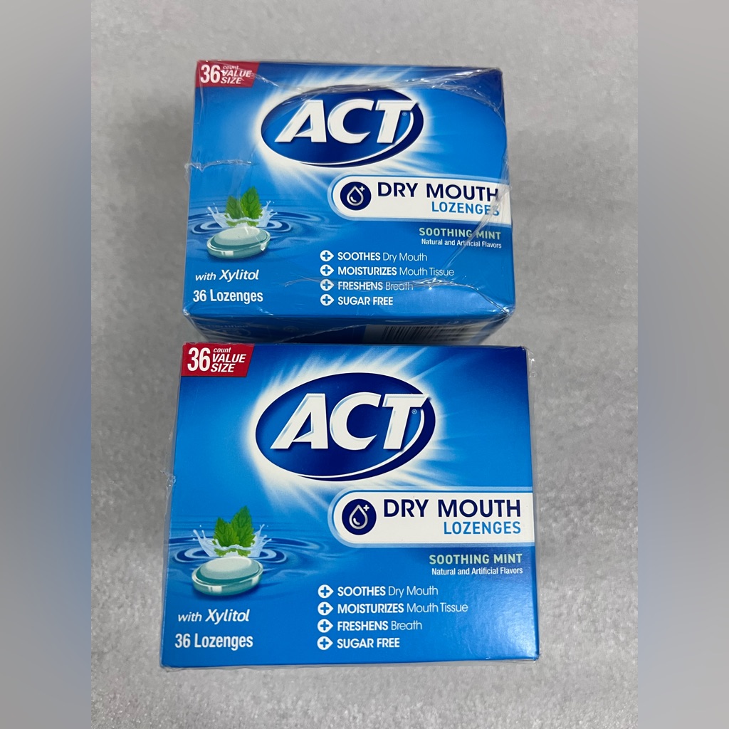 2x Act Dry Mouth Lozenges With Xylitol, Soothing Mint, 36 Lozenges